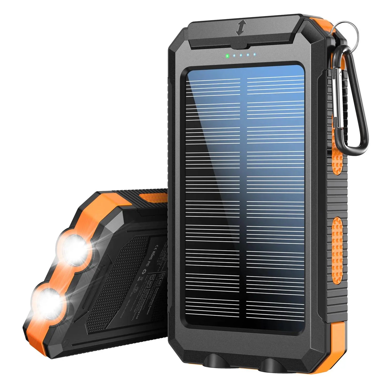 10,000mah Solar Bank with Dual USB Output, Flashlight, and Portable Wireless Car Charger